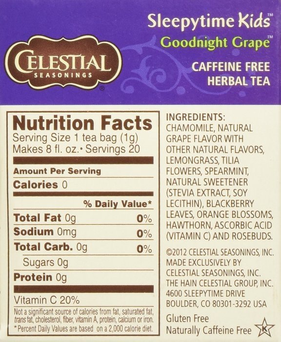 CELESTIAL SEASONINGS HERB TEA,SLPYTIME,KDS,GRP, 20 BAG N3