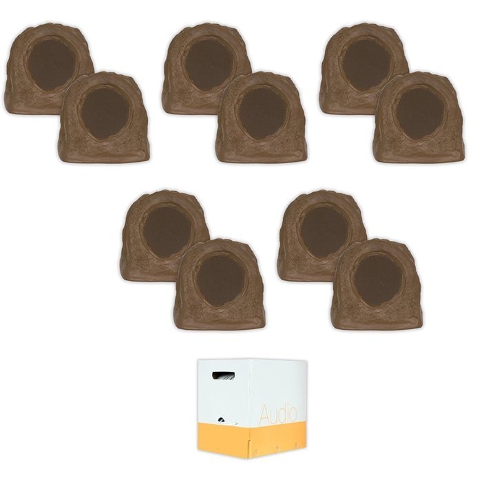 Acoustic Audio RS6SB Brown 2500 Watt Indoor Outdoor Patio Rock Speaker 5 Pair Pack with Wire RS6SB-5PRW