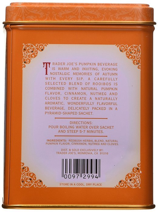 Trader Joe's Pumpkin Spice Rooibos Herbal Blend Beverage 20 sachets N2