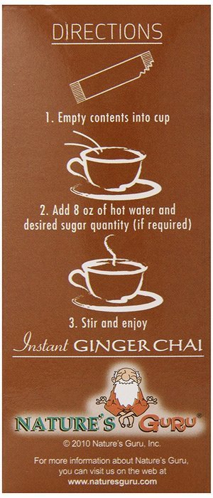 Nature's Guru Chai Unsweetened Drink Mix, Ginger, 10 Count (Pack of 8) N3