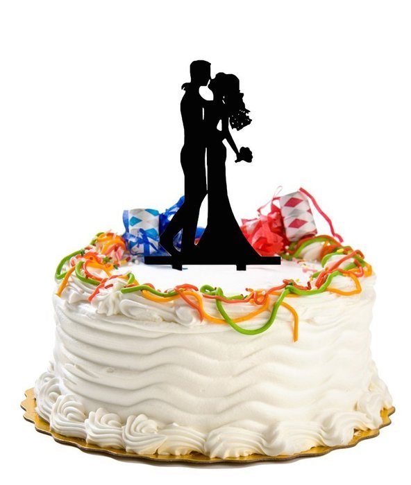 Ecape Acrylic Cake Topper of Engagement and Wedding with Groom Holding Bride Black Pack of 1