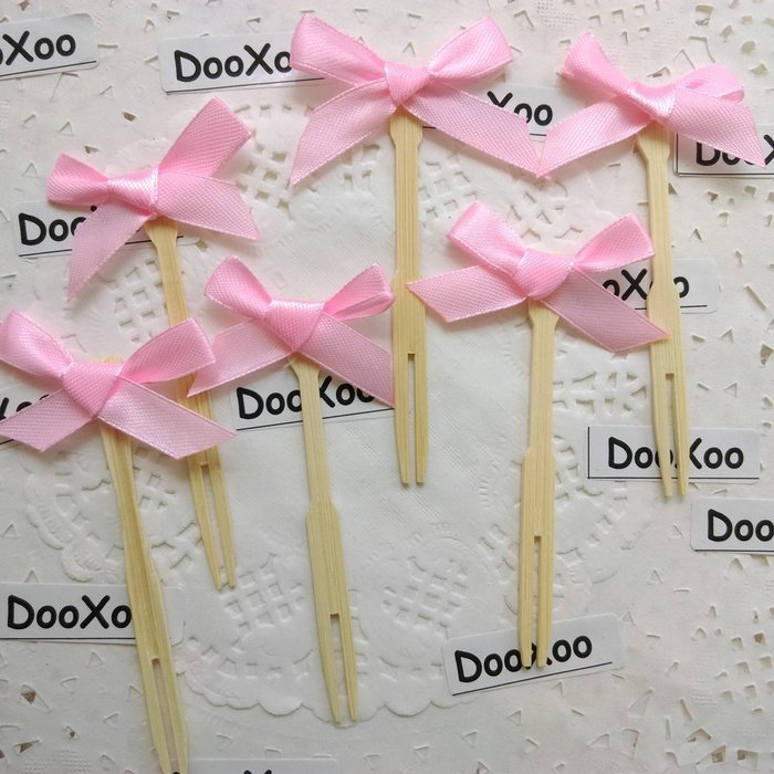 DOOXOO 3.5" Pink Ribbon Bow Cupcake Topper Birthday Topper Baby Shower Cake Topper Wedding Party Confetti Decorative...