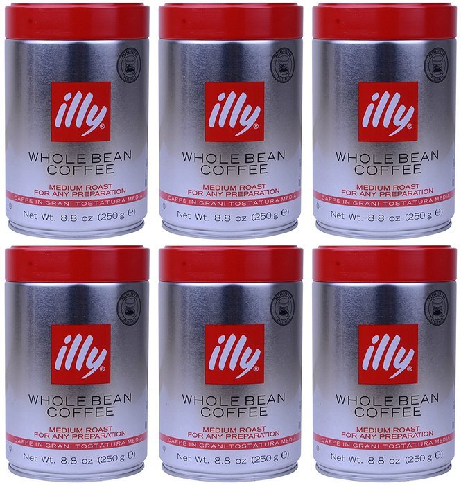 illy Caffe Normale Whole Bean Coffee, Medium Roast, Red Top, 8.8 coffee cans (Pack of 6)