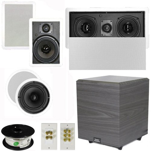 Theater Solutions 5.1 Home Theater 6.5" Speakers Set with Center 10" Powered Sub and More TS65CWL51SET4