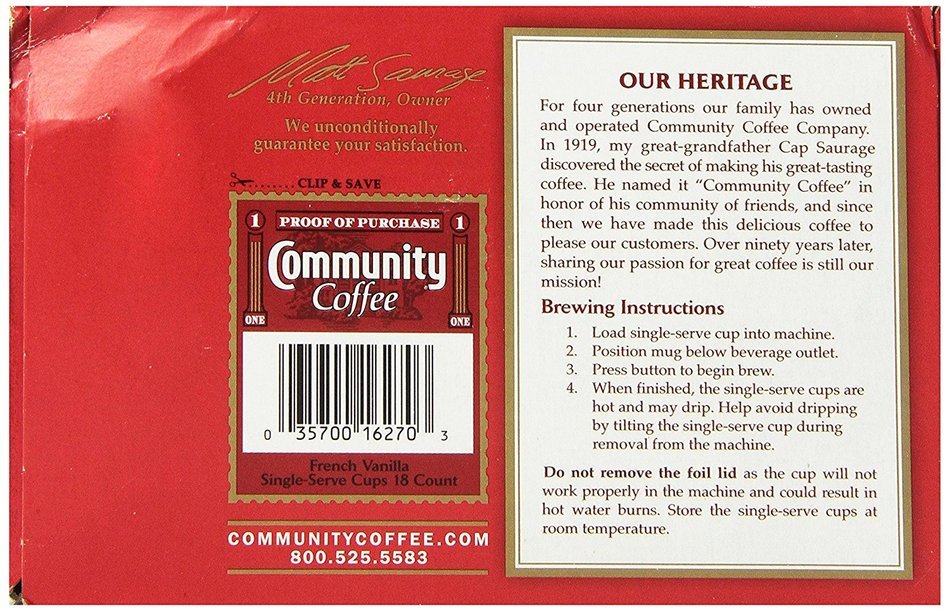 Community Coffee French Vanilla, K-Cup for Keurig Brewers, 18 Count N4