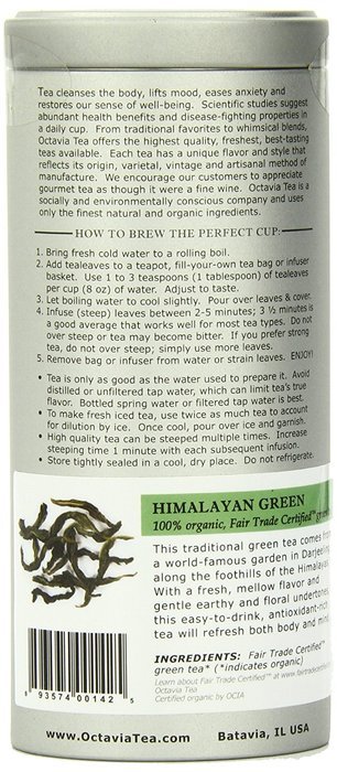 Octavia Tea Himalayan Green (Organic, Fair Trade Certified Green Tea) Loose Tea, 2.12 Ounce Tin N3