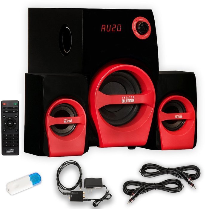 Theater Solutions TS215 Home 2.1 Speaker System with Bluetooth Optical Input FM USB and 2 Ext. Cables