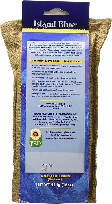 Island Blue 100% Jamaica Blue Mountain Whole Beans Coffee (16oz) N3