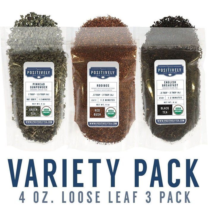 Organic Tea Variety 3-Pack, Loose Leaf, 4 oz. Bags, Positively Tea LLC.