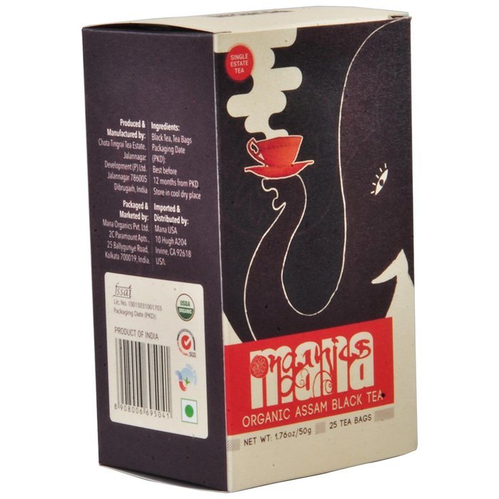 Organic Assam Tea Bags by Mana Organics, 25 Premium Whole Leaf Tea Bags containing Orthodox and CTC Black Tea... N5