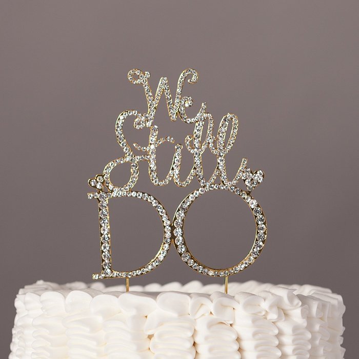 We Still Do Cake Topper, Gold Anniversary or Vow Renewal Rhinestone Decoration (Gold)