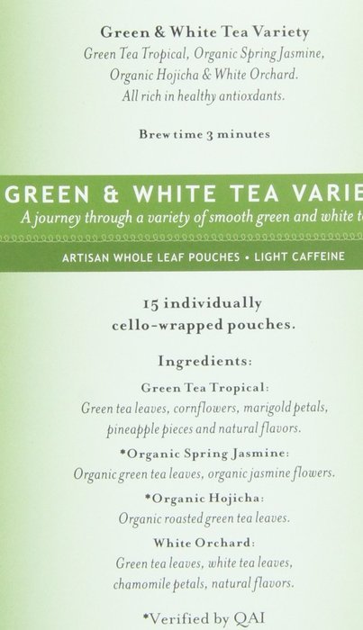 Mighty Leaf Tea Green & White Variety, 15-Count Whole Leaf Pouches (Pack of 3) N5