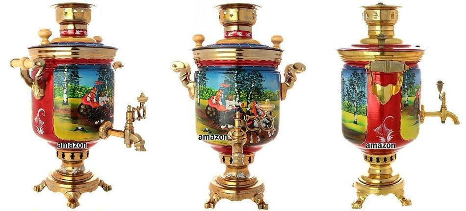 Wood and Coal Samovar. Russian National Traditions. Best Tea Kettle Pot. (5 Liter, Popular) N7