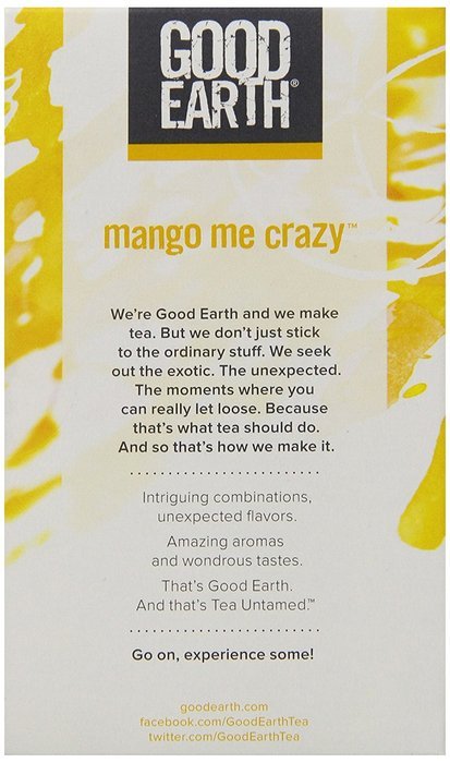 Good Earth Mango Me Crazy White Tea, 18 Count Tea Bags (Pack of 6) N2