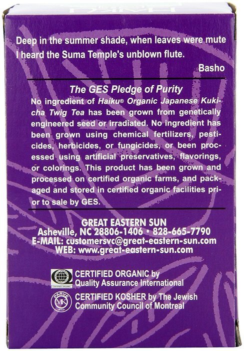 Haiku Japanese Kukicha Twig, 100% Organic, 16-Count Tea Bags (Pack of 6) N6