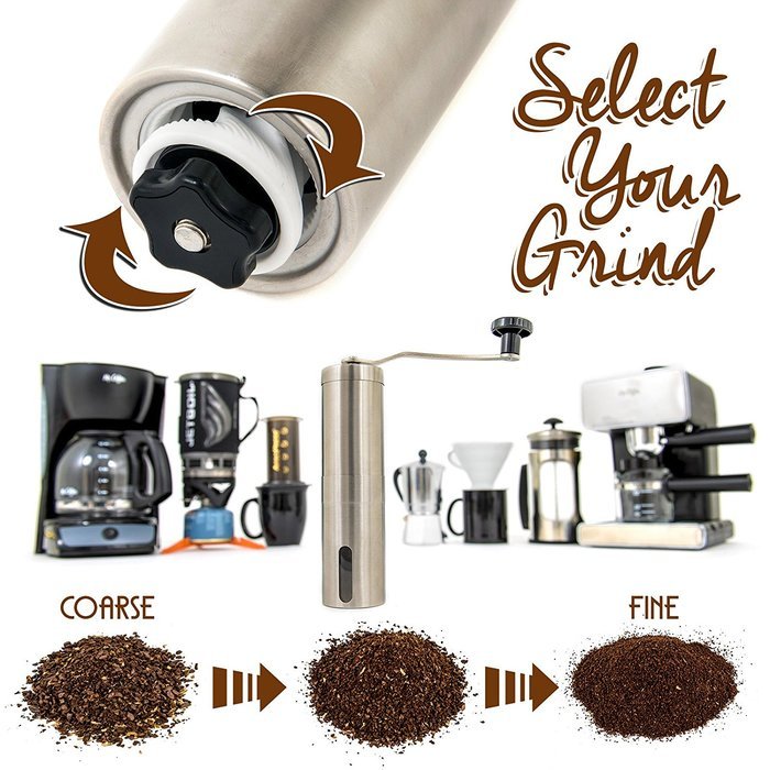 F&L Essentials Manual Coffee Grinder | Conical Burr Grinder | Stainless Coffee Mill N2