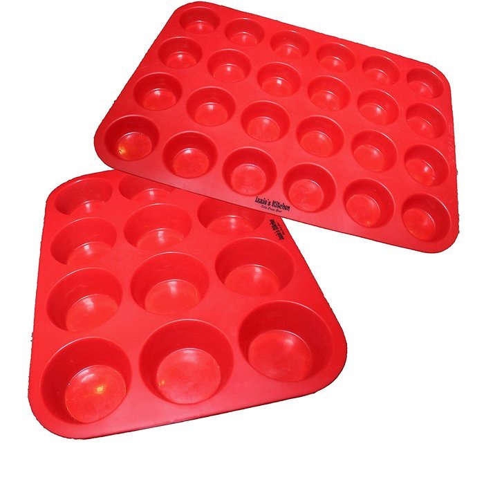 Silicone Cupcake Pans [TWO PACK], One 12 cup reg size & one 24 cup mini size Silicone Muffin baking pans / MULTI-PACK...