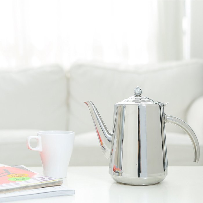 Stainless Steel 2 Liter Tea Kettle / Hinged Top Lid Hot Beverage Serving Pot - MyGift&reg; N3