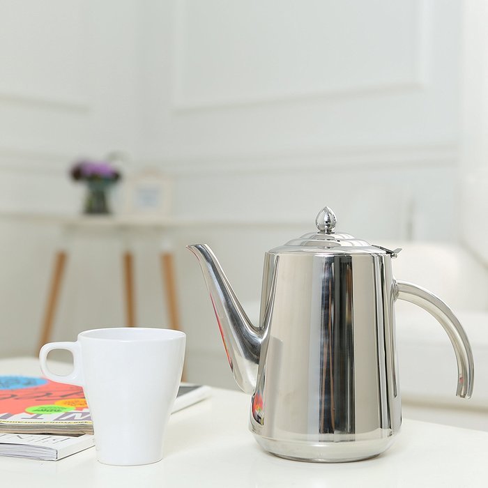 Stainless Steel 2 Liter Tea Kettle / Hinged Top Lid Hot Beverage Serving Pot - MyGift&reg; N4