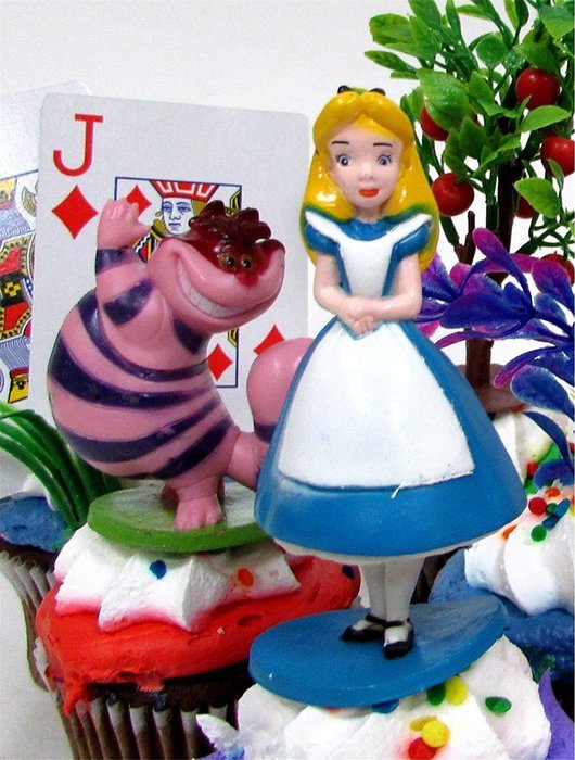 ALICE IN WONDERLAND 12 Piece Birthday CUPCAKE Topper Set Featuring Alice in Wonderland Figures and Decorative...