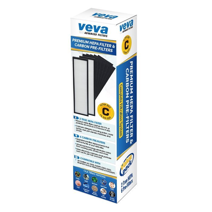 Premium True HEPA Replacement Filter 2 Pack Including 6 Carbon Pre Filters for AC5000 Series Germ Guardian Air... N3