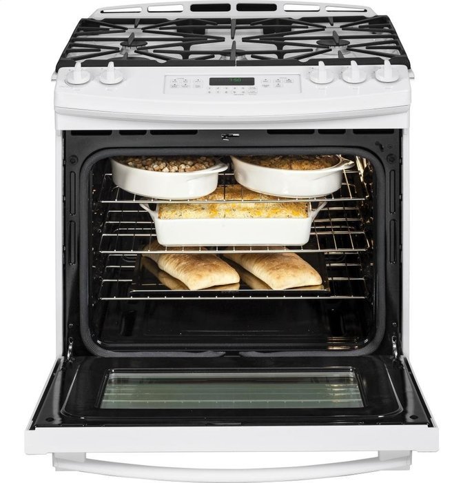 GE JGS750DEFWW 30" White Gas Slide-In Sealed Burner Range - Convection