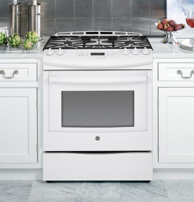 GE JGS750DEFWW 30" White Gas Slide-In Sealed Burner Range - Convection N2