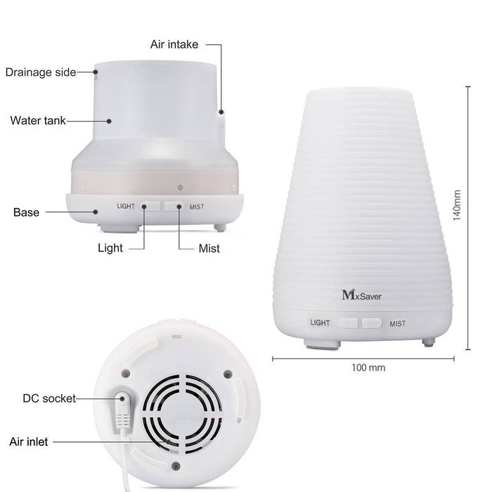 Essential Oil Diffuser, Mxsaver Portable Aroma Therapy 100ML Humidifier with 7 Color LED Lights N3
