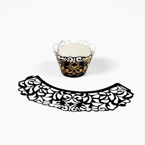 Laser Cut Cupcake Collars in Black (Black, 1) (1-Pack of 24)