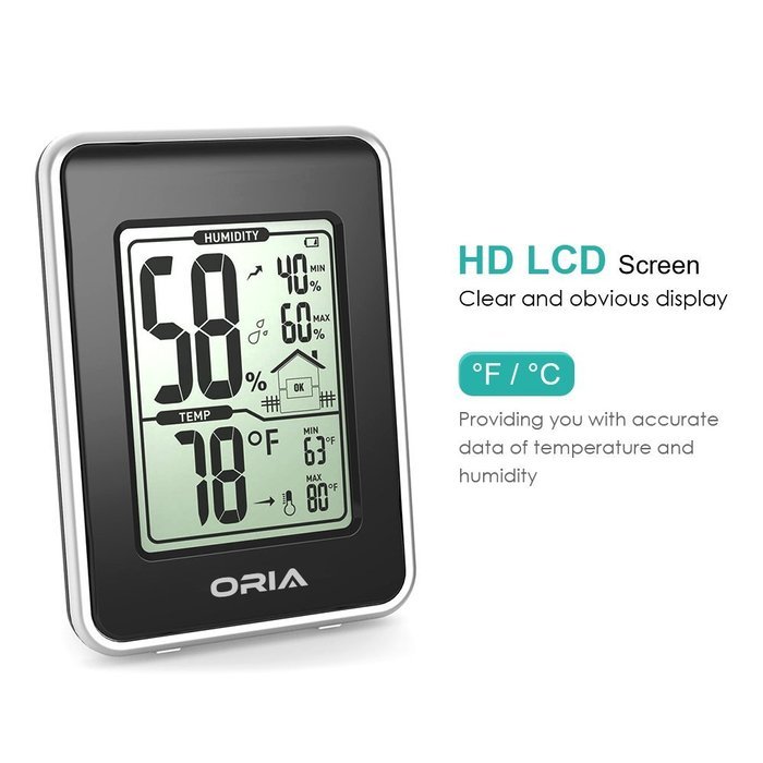 Oria Hygrometer Thermometer, Indoor Digital Weather Station, Hygrothermograph, Multifunctional Temperature and... N4