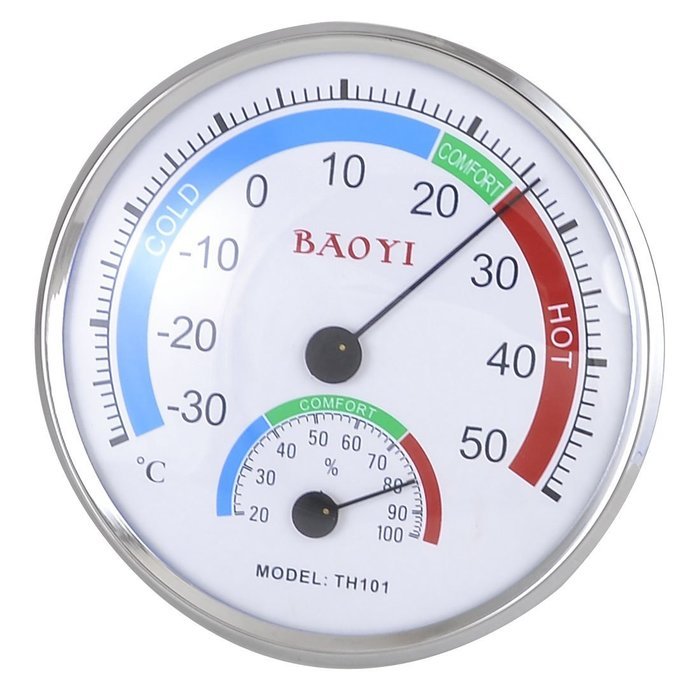 Indoor Measuring Thermometer Hygrometer 5.2 Inch Dia Dial White