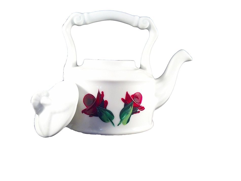 Hand-painted Small China Tea Kettle 4 Oz (Red Rosebuds) N8