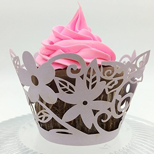 CozyT 50 PACK Flowers Cupcake Wrappers Artistic Bake Cake Paper Cups Vine Lace Laser Cut Liner Baking Cup Muffin...