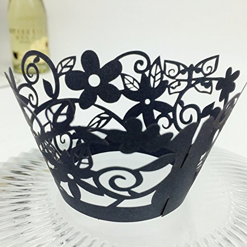 CozyT 50 PACK Flowers Cupcake Wrappers Artistic Bake Cake Paper Cups Vine Lace Laser Cut Liner Baking Cup Muffin... N2