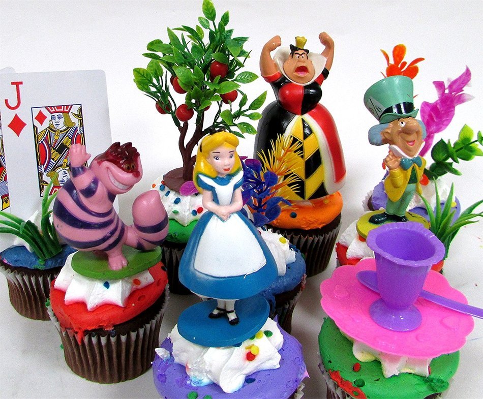 ALICE IN WONDERLAND 12 Piece Birthday CUPCAKE Topper Set Featuring Alice in Wonderland Figures and Decorative... N2