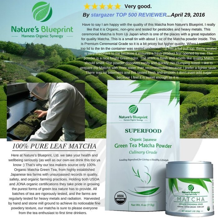 Nature's Blueprint Organic Japanese Matcha Green Tea Powder (1 oz Tin) - Ceremonial Grade N26