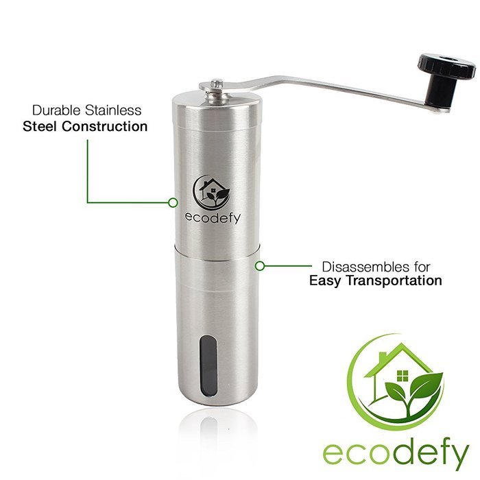 Premium Stainless Steel Manual Coffee Grinder Mill by EcoDefy - French Press, Keurig, and Aeropress Compatible...