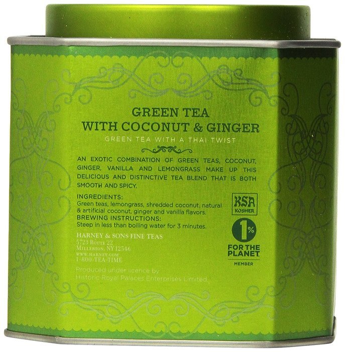 Harney and Sons Green Tea with Coconut , Flavored Green 30 Sachets per Tin, 2.67 oz N4