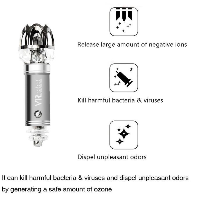 Car Air Purifier by VR-robot,Car Air Fresher,Ionic Purifier,Oxygen Ozone Ionizer, Cleaner Removing Dust, Pollen... N8
