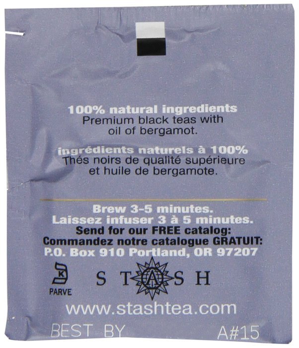 Stash Tea Double Bergamot Earl Grey Black Tea, 10 Count Tea Bags in Foil (Pack of 12) N32
