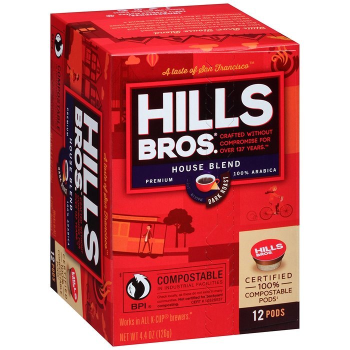 Hills Bros Coffee Gourmet Medium Roast, 12 Compostable Single Serve Cups, 3.8 Ounce N20
