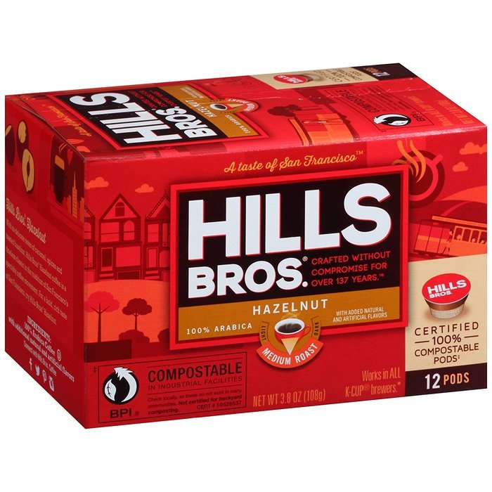 Hills Bros Coffee Gourmet Medium Roast, 12 Compostable Single Serve Cups, 3.8 Ounce N23
