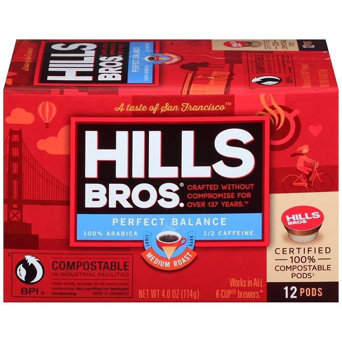 Hills Bros Coffee Gourmet Medium Roast, 12 Compostable Single Serve Cups, 3.8 Ounce N26