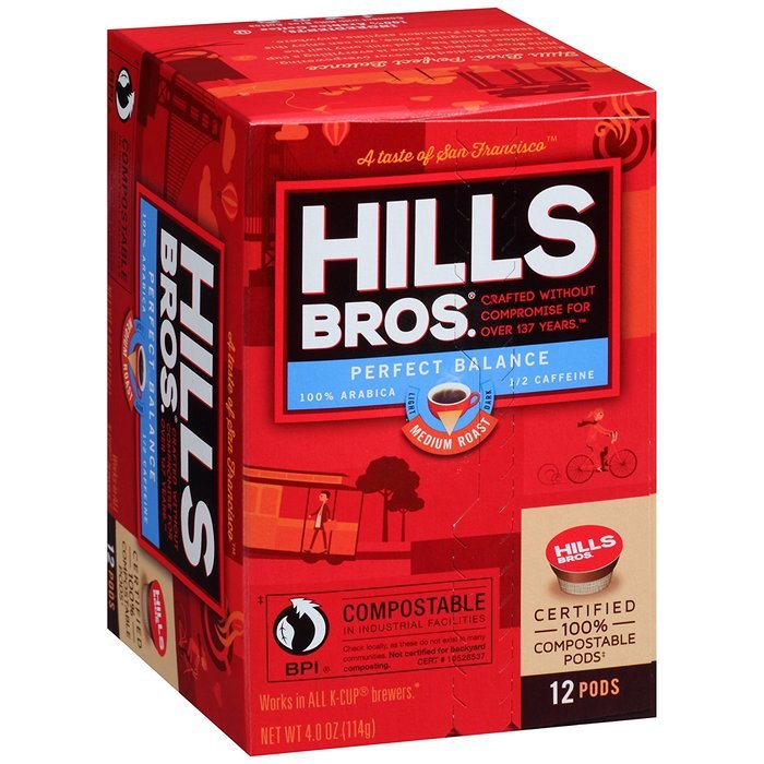 Hills Bros Coffee Gourmet Medium Roast, 12 Compostable Single Serve Cups, 3.8 Ounce N27