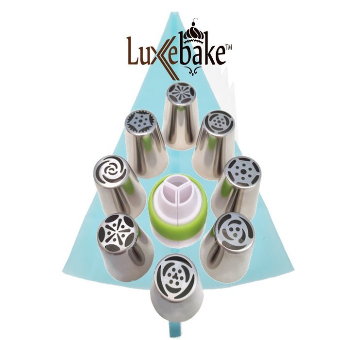 Luxebake Russian Piping Tips,15 piece set, - includes 8 Stainless Steel nozzles, 1 reusable and 5 disposable pastry... N2
