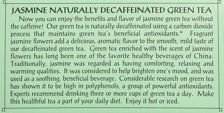 Triple Leaf Tea, Inc Tea, Jasmine Green, Decaf, 20-Count (Pack of 6) N4
