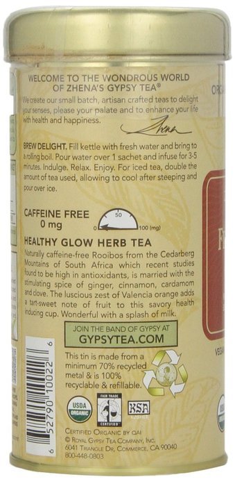 Zhena's Gypsy Tea,Herbal Red Tea Fire Light Chai, 22 Count Tea Sachets Net Wt 1.55 Ounce N4