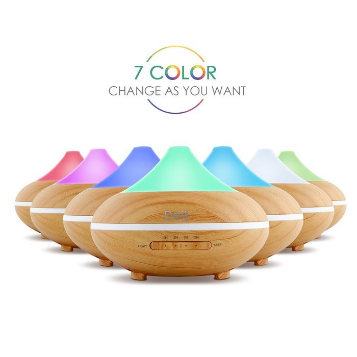 Aiho Deik Essential Oil Diffuser, 200ml Wood Grain Cool Mist Humidifier, 4 Timer Modes & 7 Color LED with Auto... N5