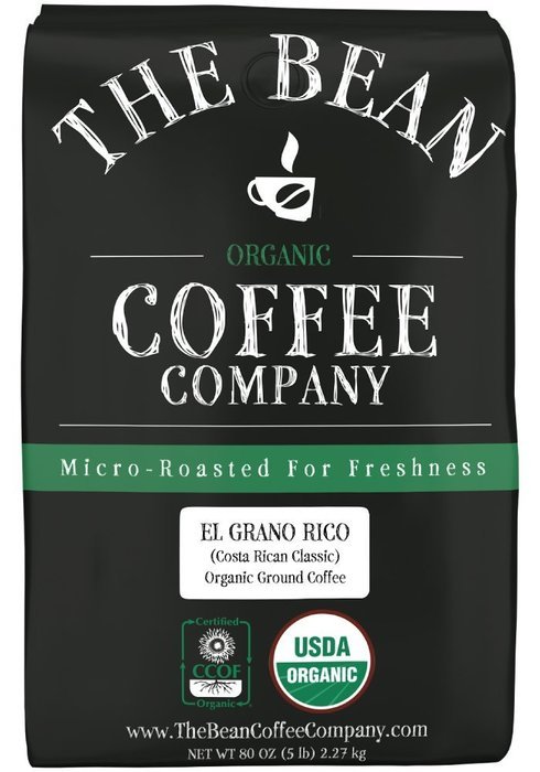 The Bean Coffee Company, El Grano Ricco (Costa Rican Classic) Organic Ground Coffee, 5-Pound Bags N4