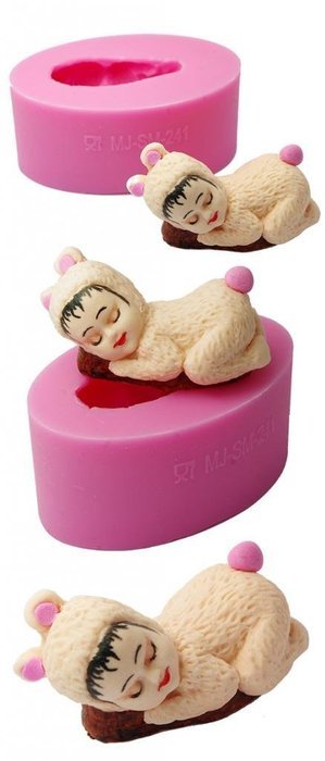 FOUR-C Silicone Baking Mold Sleeping Baby Cupcake Top Decor Mould Color Pink N2